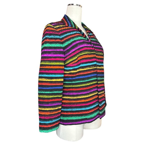 Vintage Maggie London Blazer Size 8 Silk Quilted Jacket Rainbow Striped Retro - Picture 6 of 11